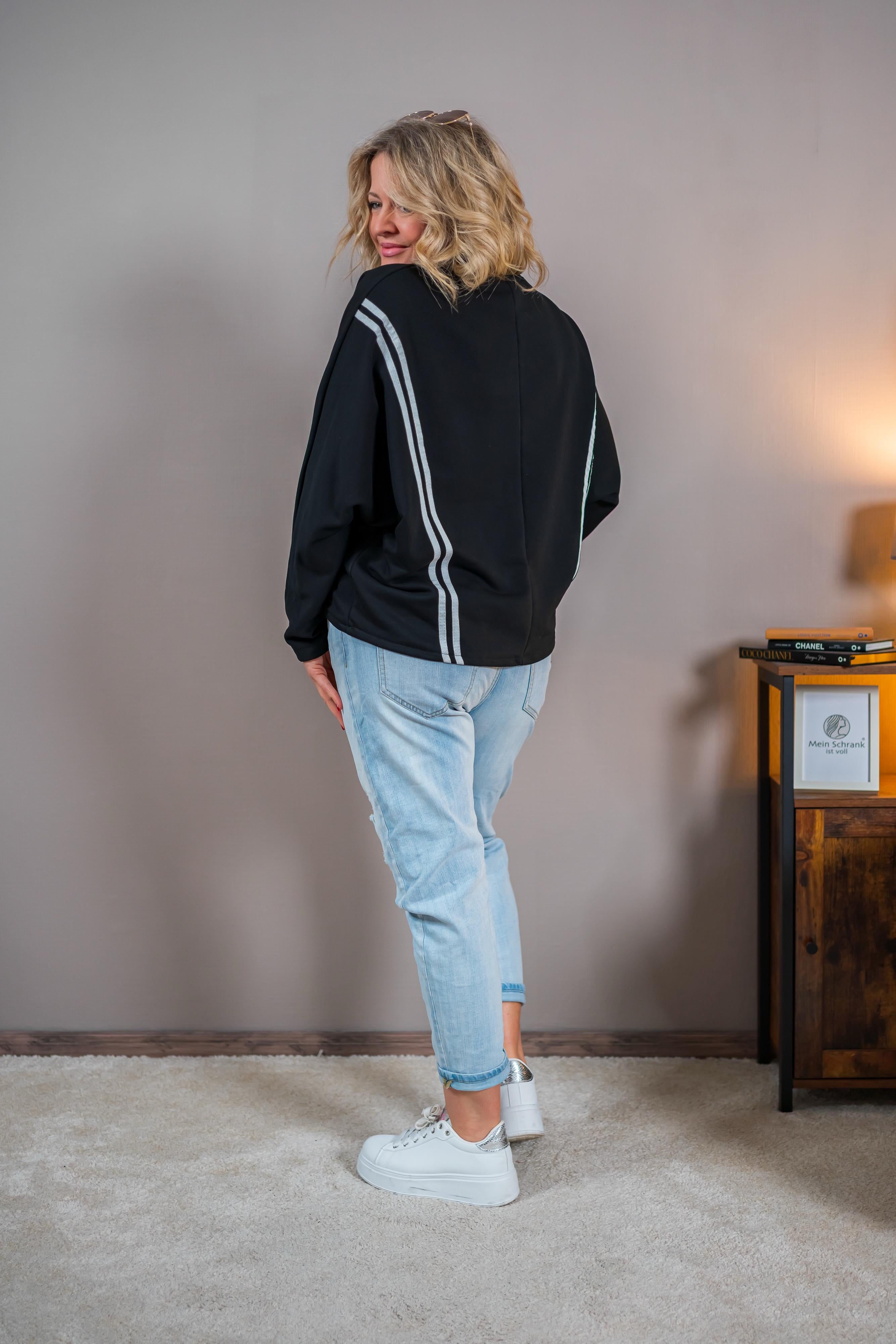 Oversize Sweatshirt mit Streifen-Detail, schwarz