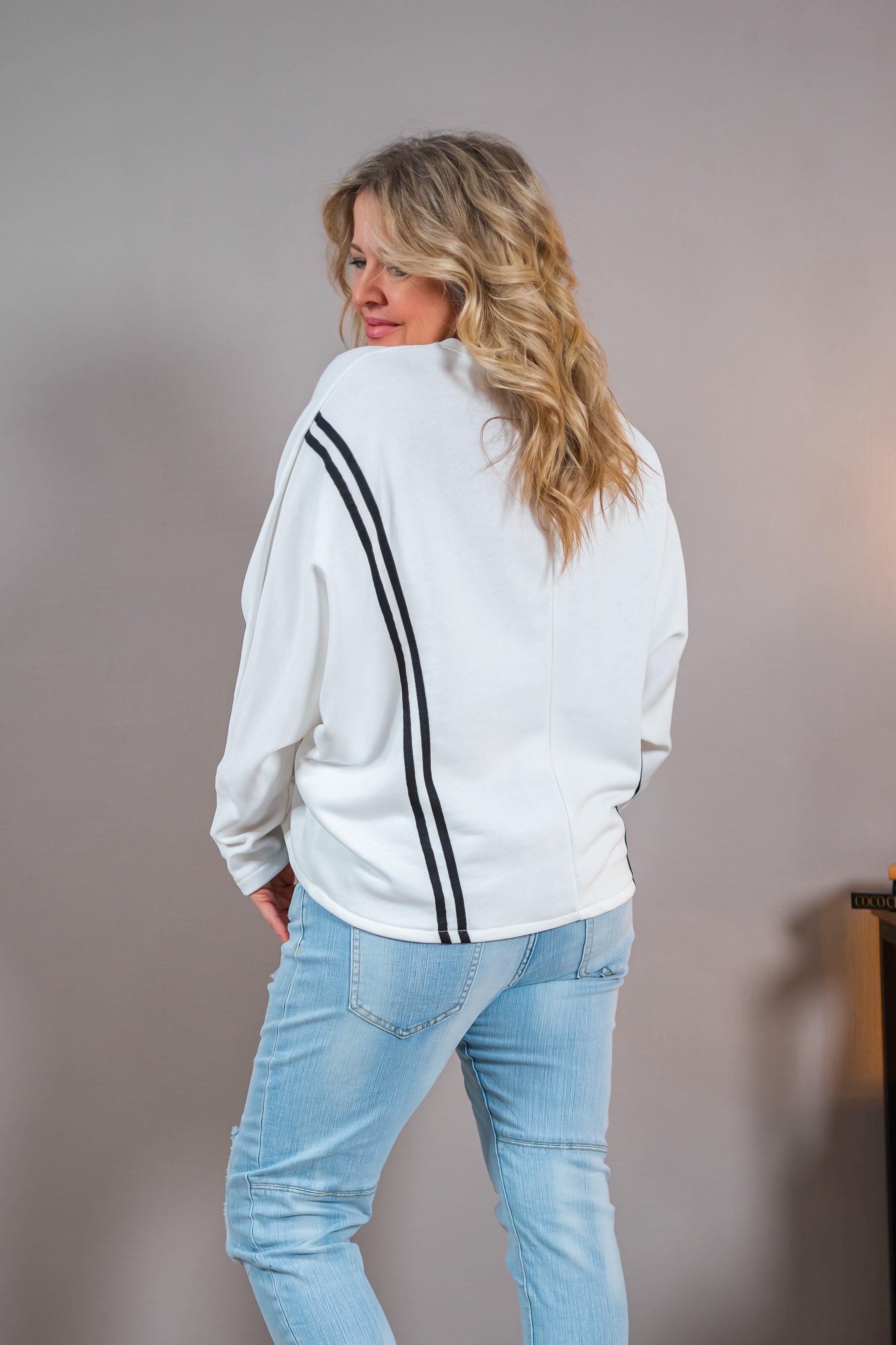 Oversize Sweatshirt mit Streifen-Detail, weiß