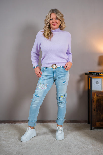 Eleganter Strickpullover mit Stehkragen, flieder