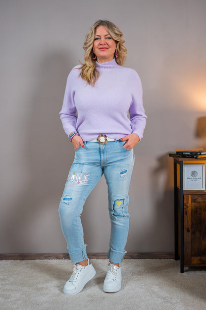 Eleganter Strickpullover mit Stehkragen, flieder