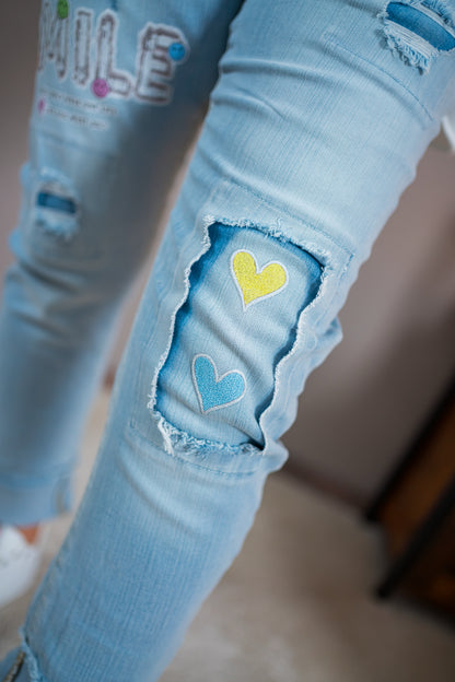 Straight Jeans mit Statement Print "SMILE", Light Blue