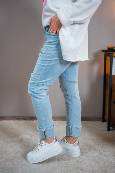 Straight Jeans mit Statement Print "SMILE", Light Blue