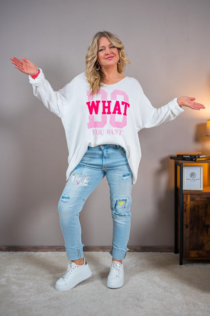 Straight Jeans mit Statement Print "SMILE", Light Blue