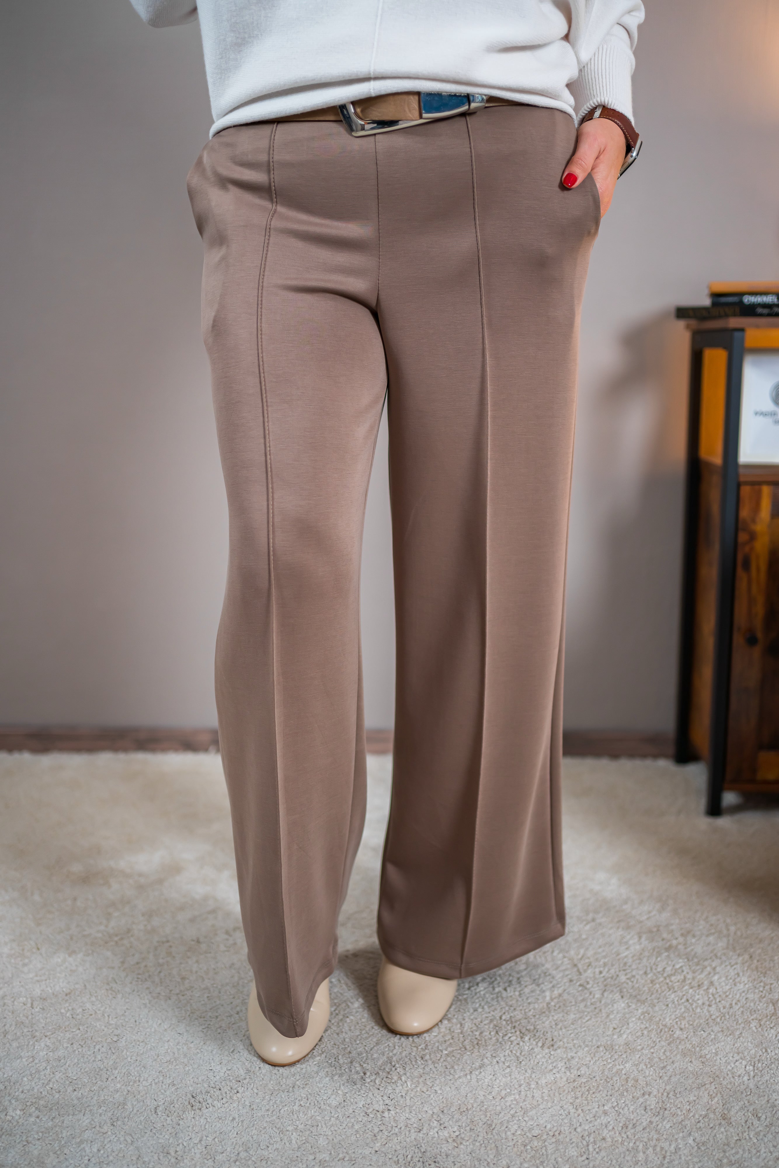 Stretchhose mit Biese, taupe