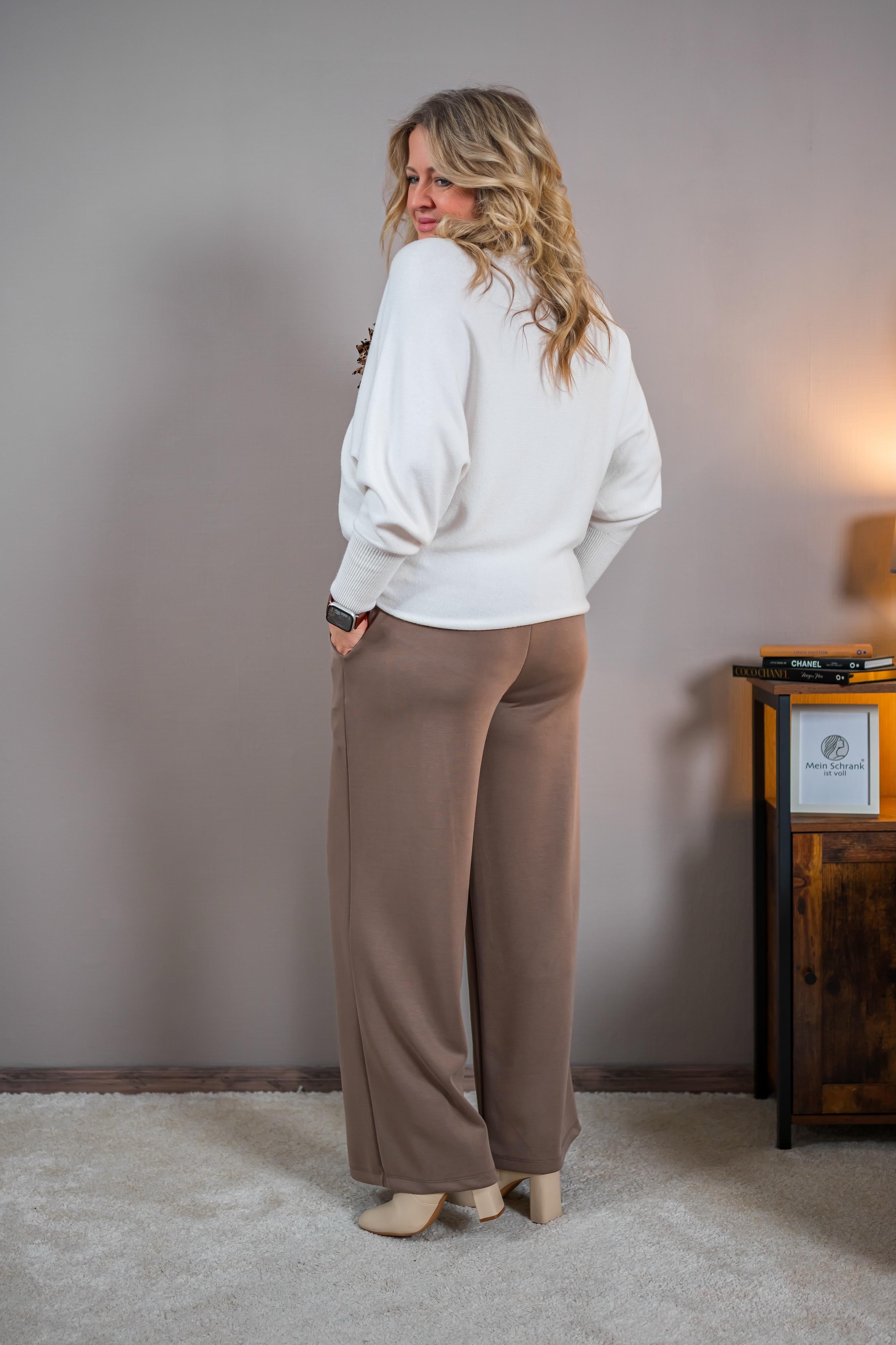 Oversize Strickpullover mit Fledermausärmel, creme