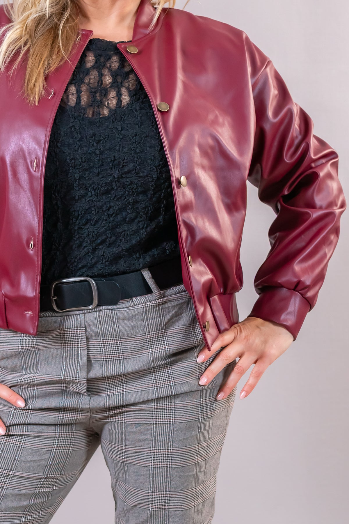 Lederoptik-Blouson, bordeaux