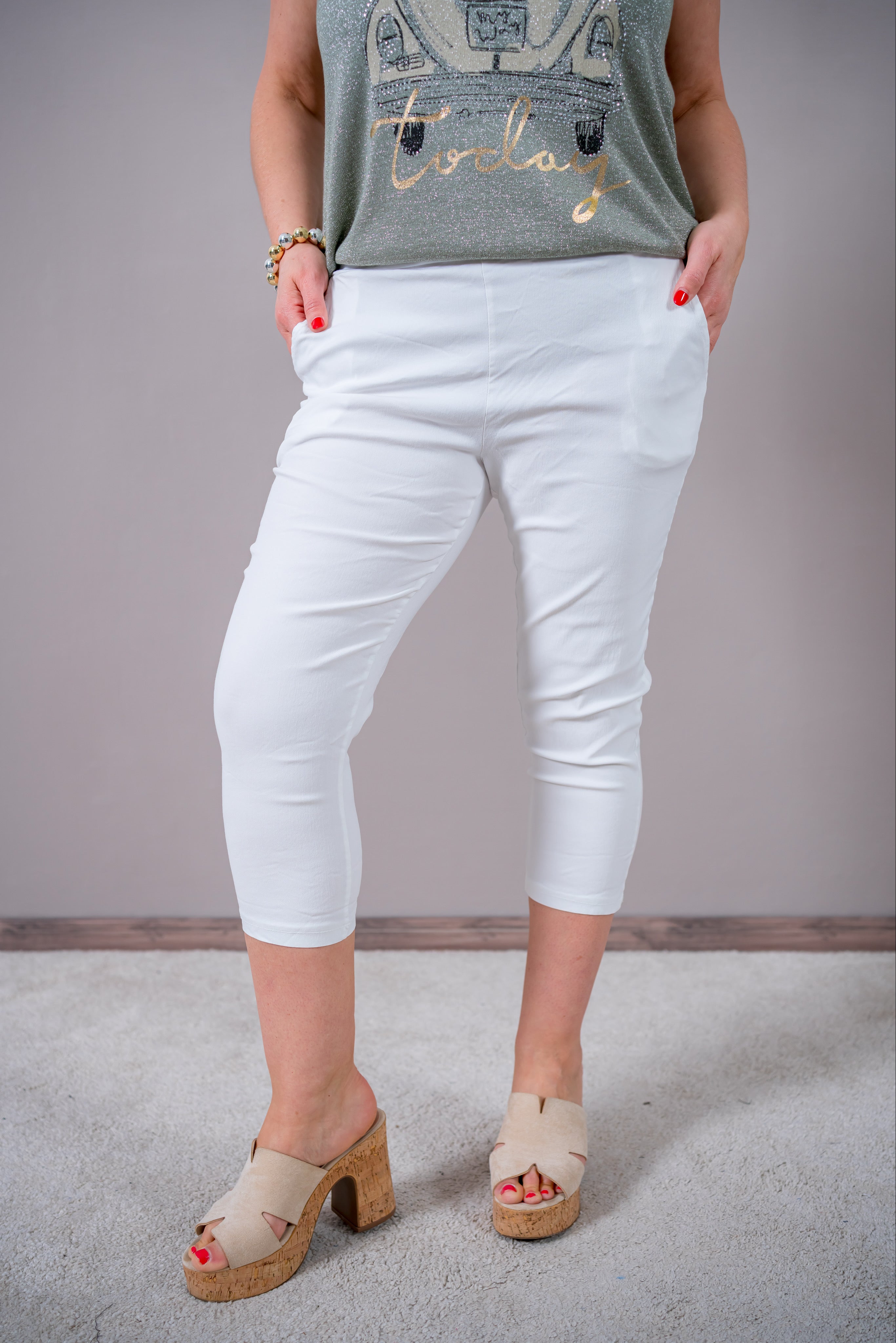 Capri-Hose im Crinkle-Look, weiß