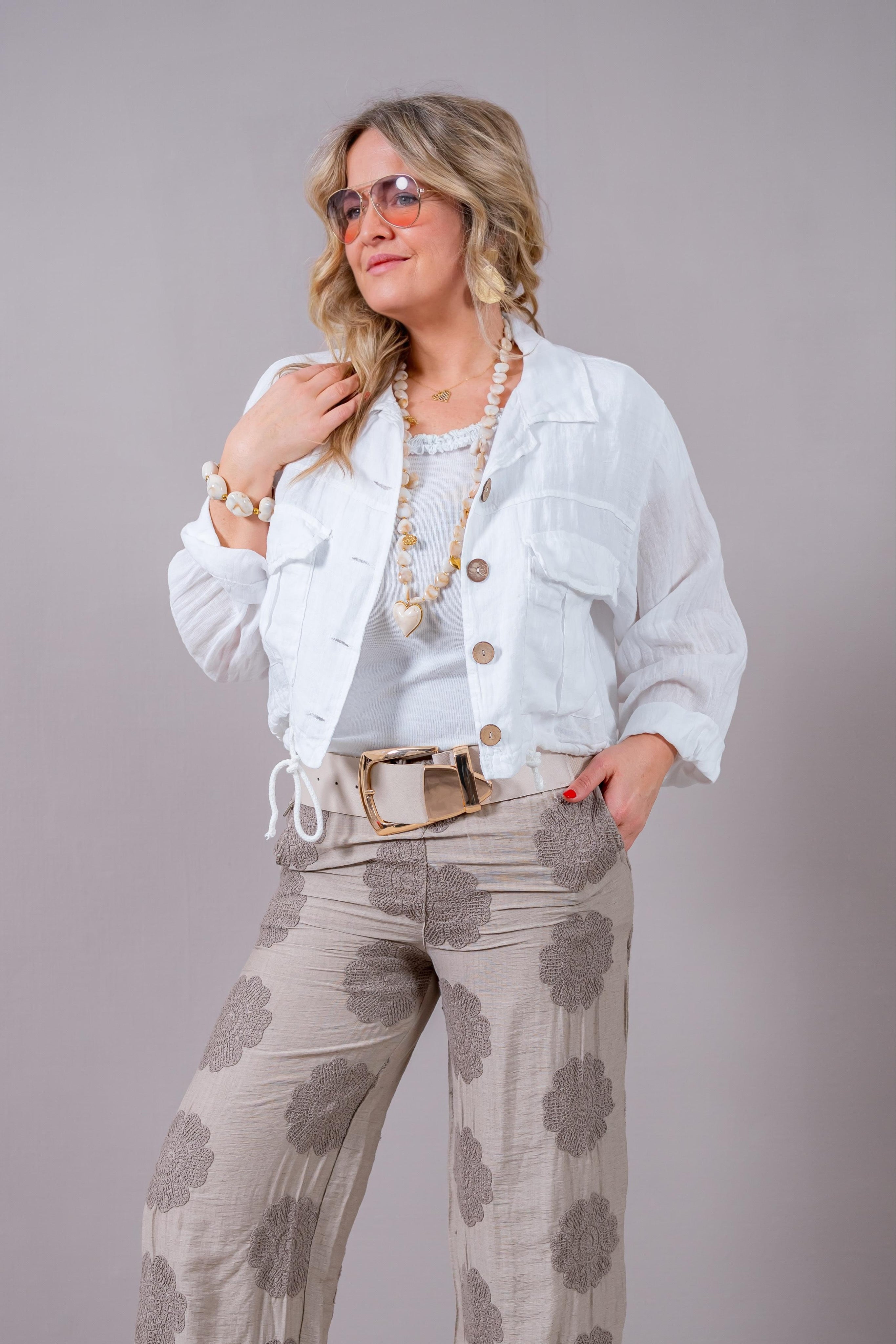 Cropped Leinenjacke, weiß