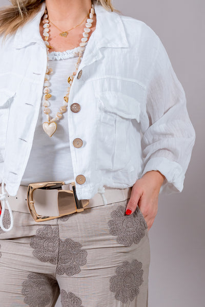 Cropped Leinenjacke, weiß