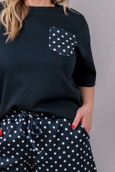 Set mit T-Shirt und Hose mit Punkte-Print, schwarz/weiß