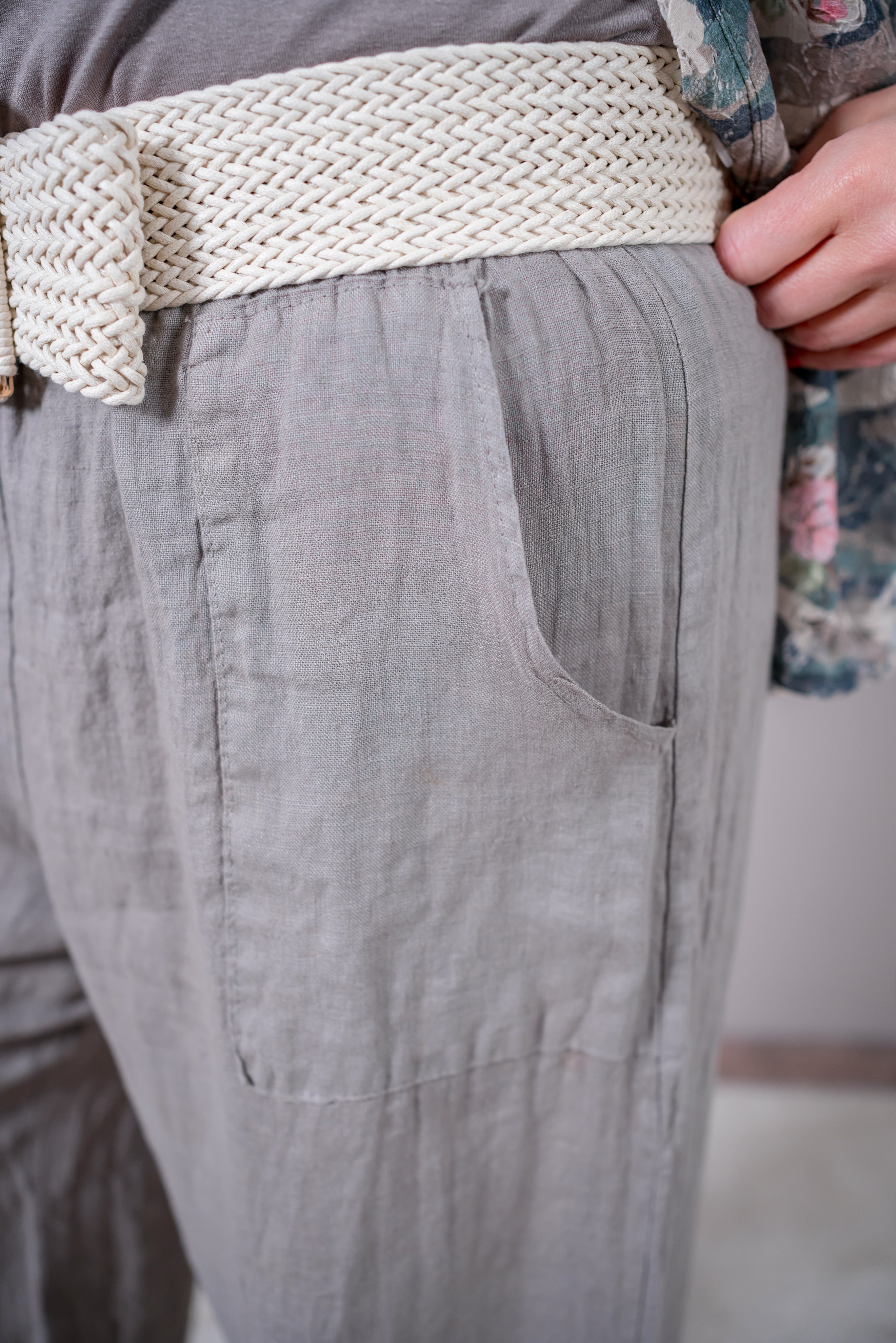 Weite Leinenhose Relaxed Fit, taupe