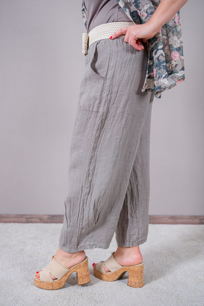Weite Leinenhose Relaxed Fit, taupe