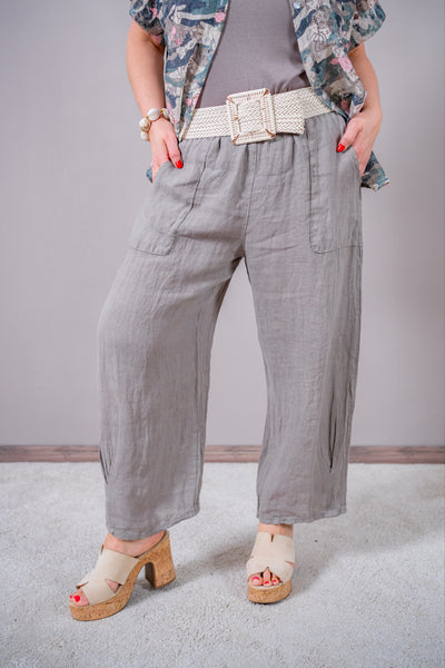 Weite Leinenhose Relaxed Fit, taupe