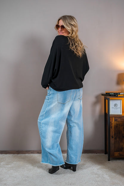 Oversize Shirt WHY NOT in Schwarz mit pinkem Statement Print