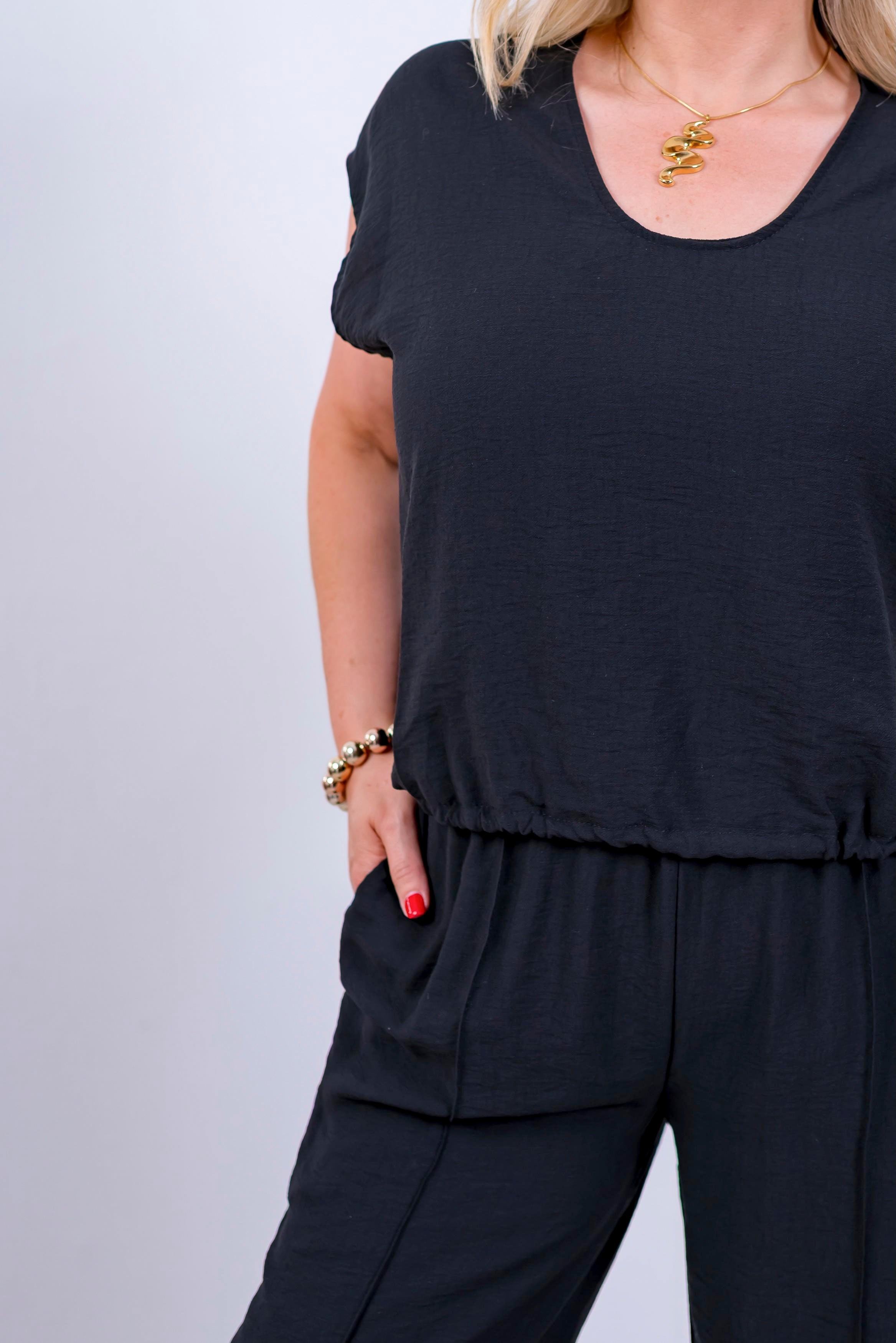 Blusenshirt mit Tunnelzug, schwarz