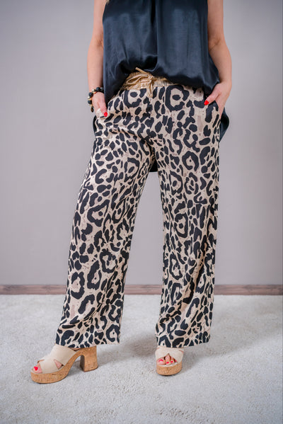 Wide Leg Hose Leoprint mit Gold-Bund