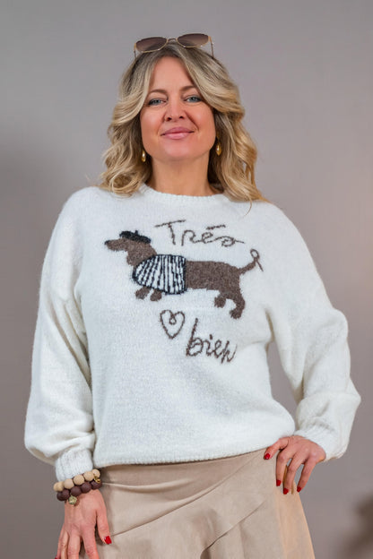 Kuscheliger Strickpullover mit Motiv, creme