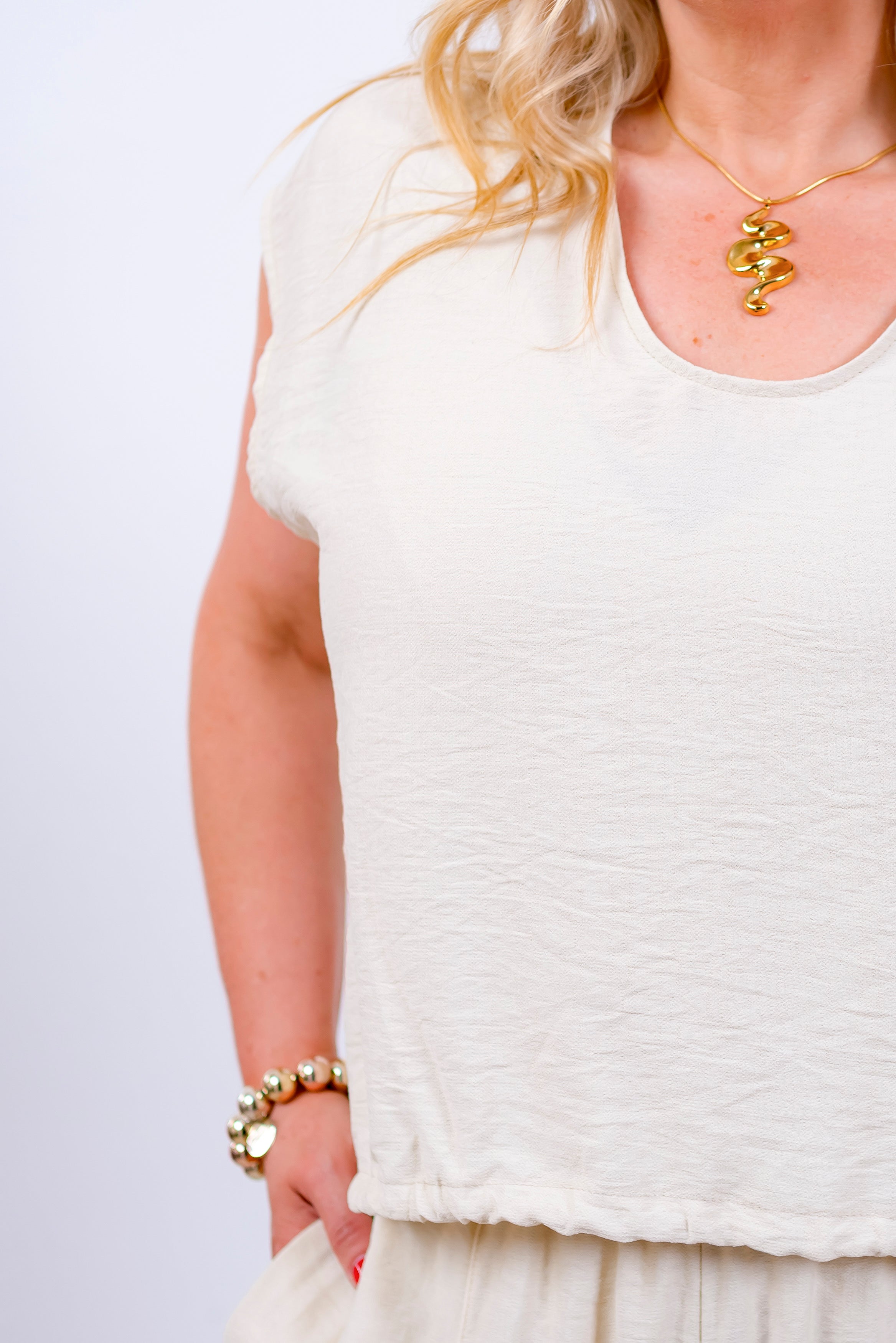 Blusenshirt mit Tunnelzug, beige