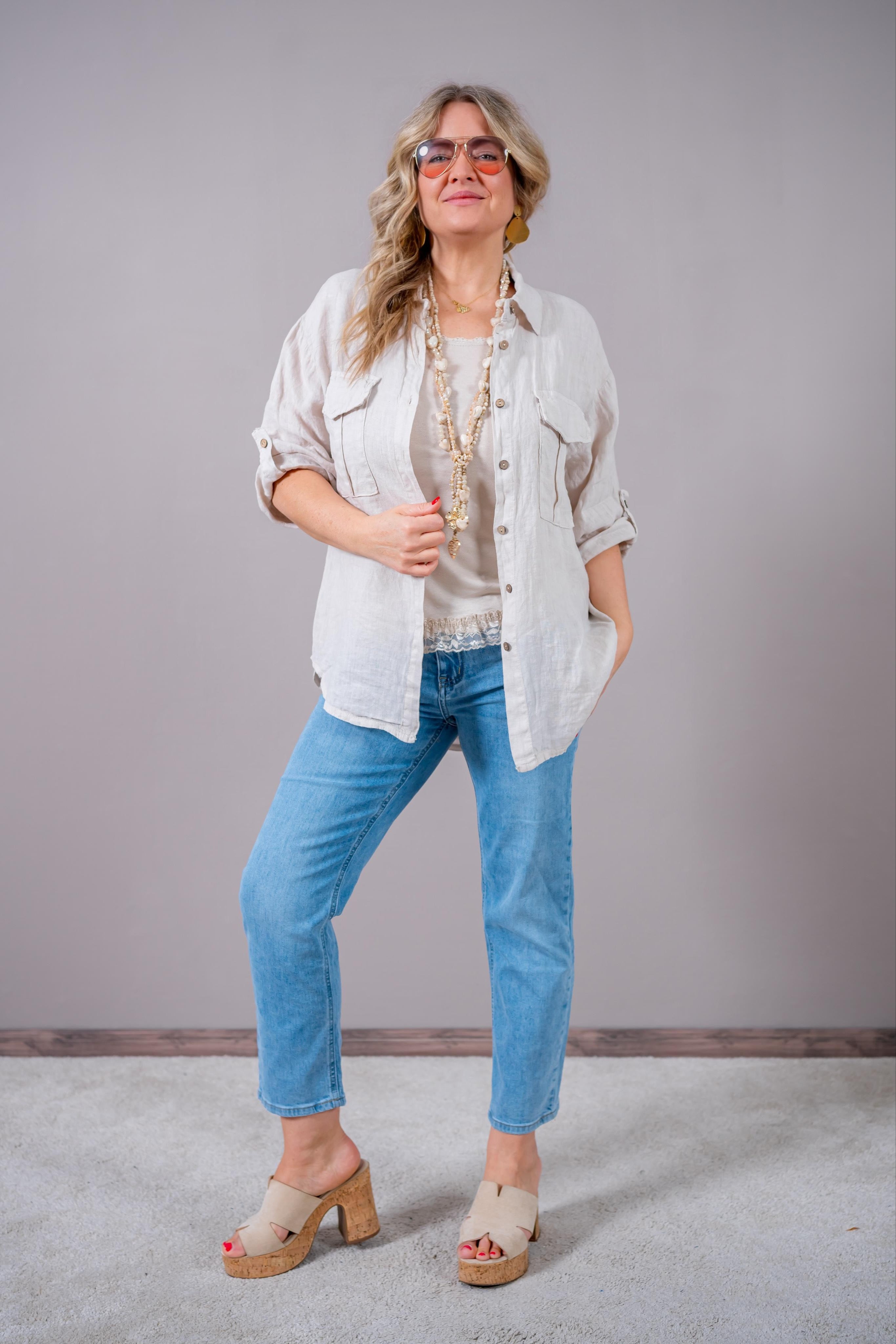 Leinen-Bluse, beige