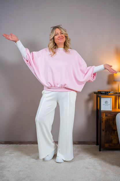 Sweatshirt mit Fledermausärmeln und Streifen-Detail, rosa