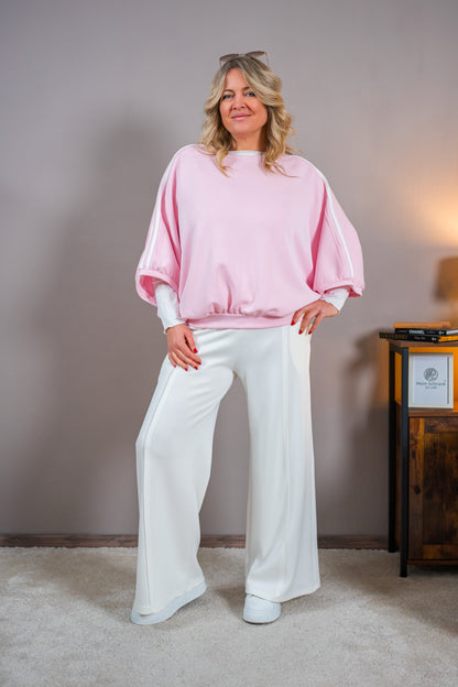 Sweatshirt mit Fledermausärmeln und Streifen-Detail, rosa