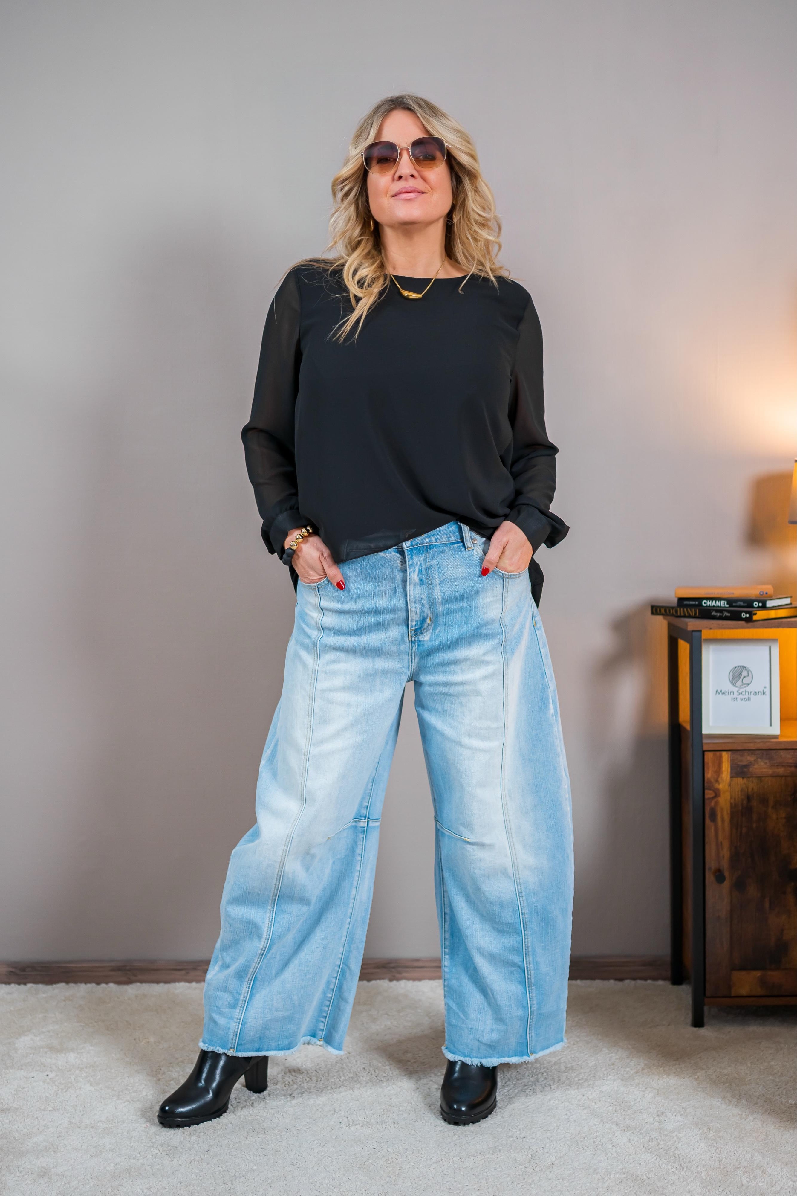 Schlichte Bluse im Layering Look, schwarz