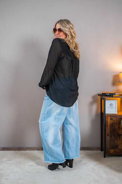 Schlichte Bluse im Layering Look, schwarz