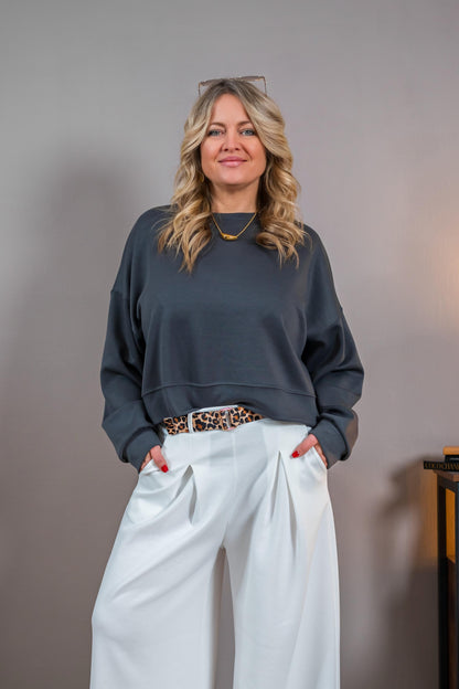 Kurzes Basic-Sweatshirt, anthrazit