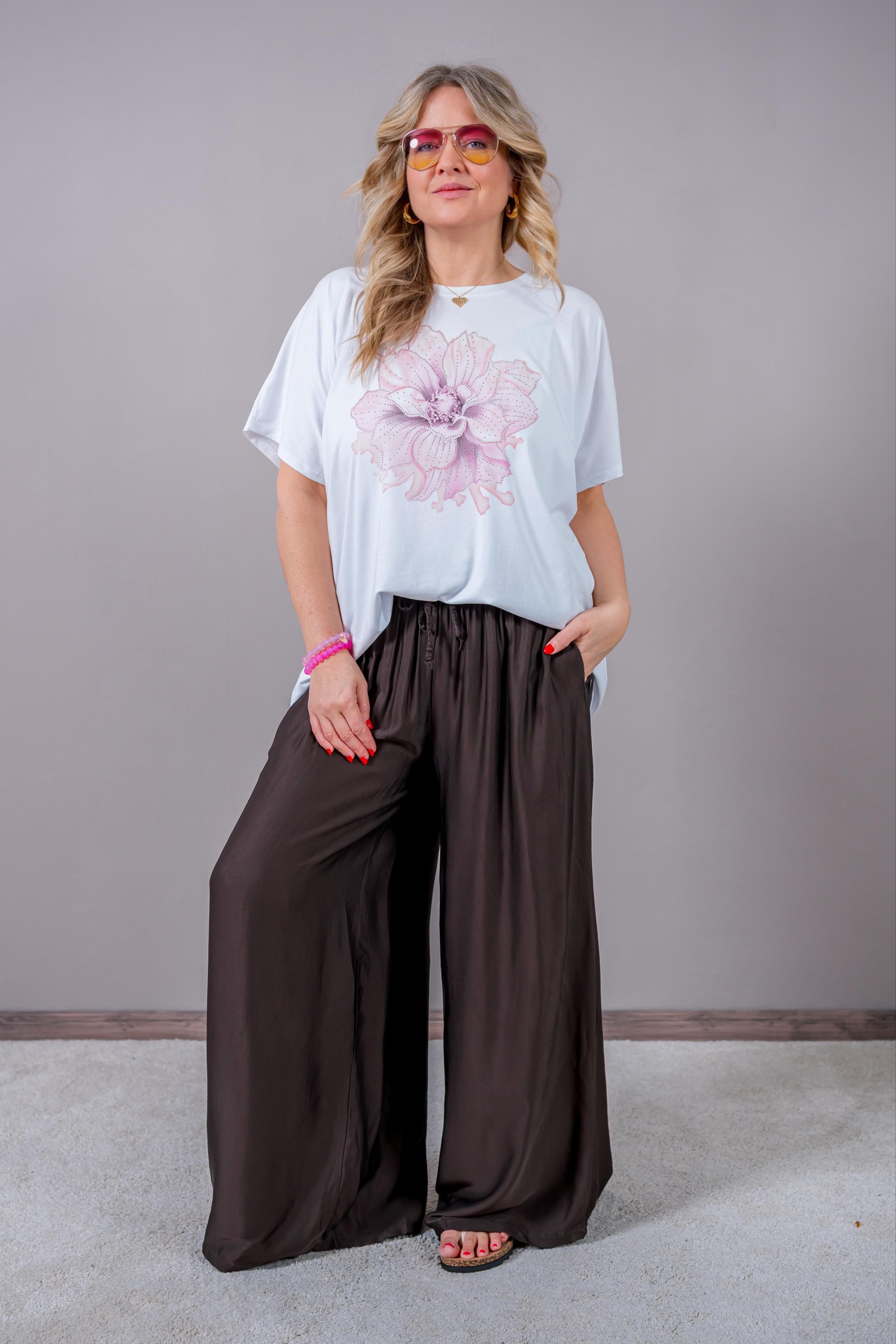 Oversize Shirt 'Pink Blossom', weiß