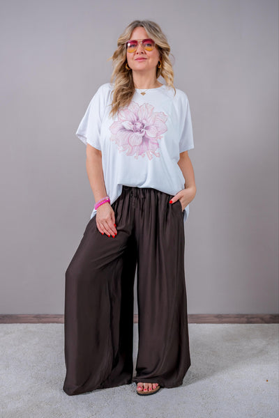 Oversize Shirt 'Pink Blossom', weiß