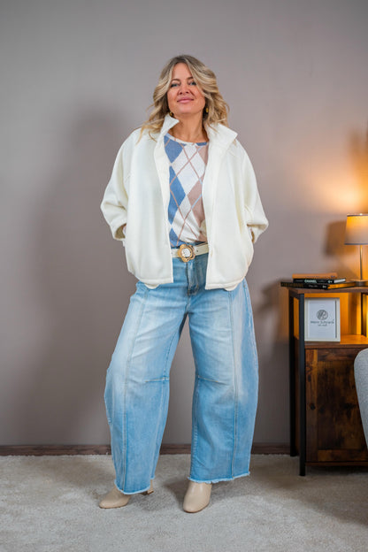 Capejacke aus Wollfleece-Optik, ecru