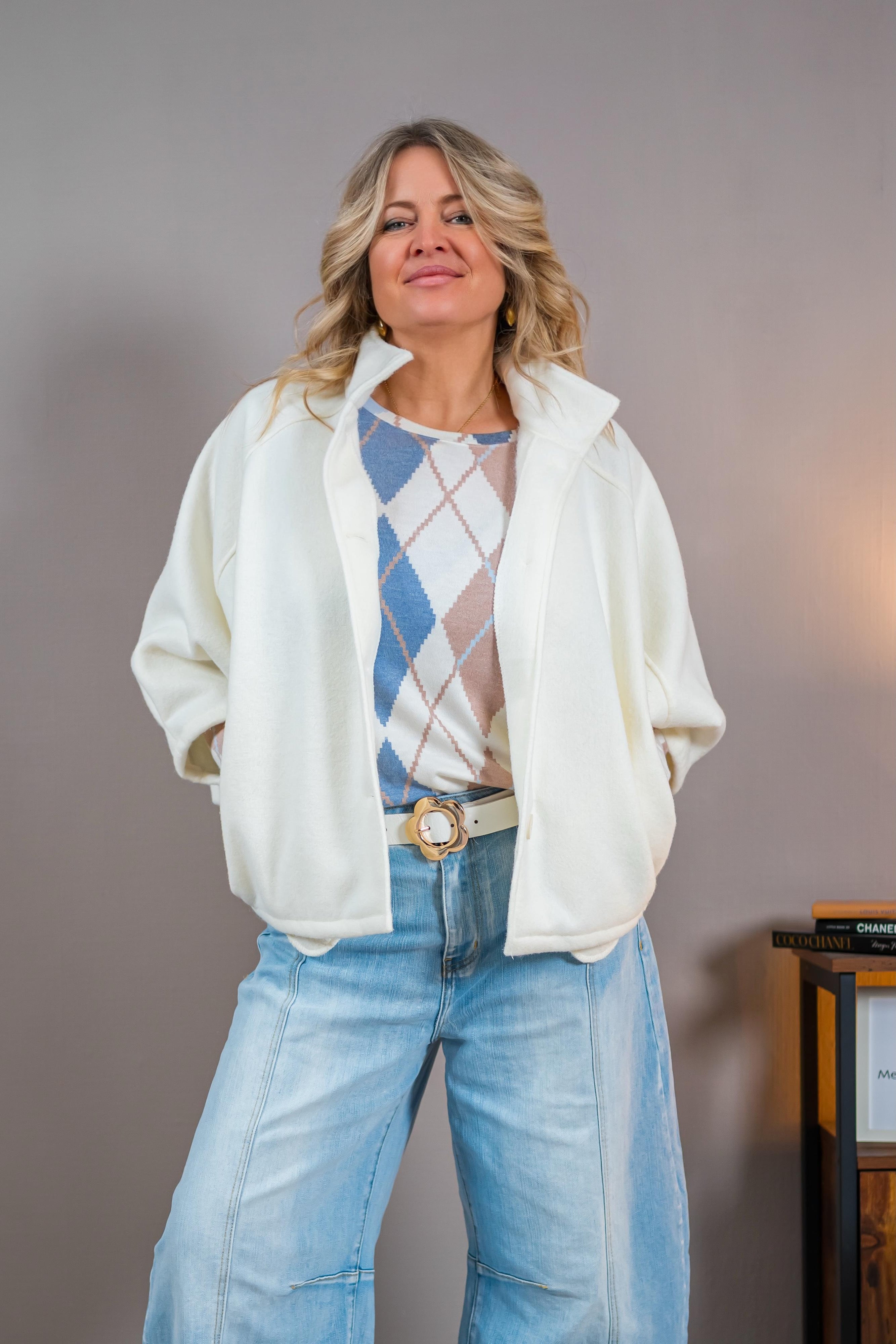 Capejacke aus Wollfleece-Optik, ecru