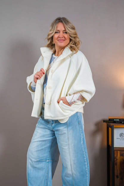 Capejacke aus Wollfleece-Optik, ecru