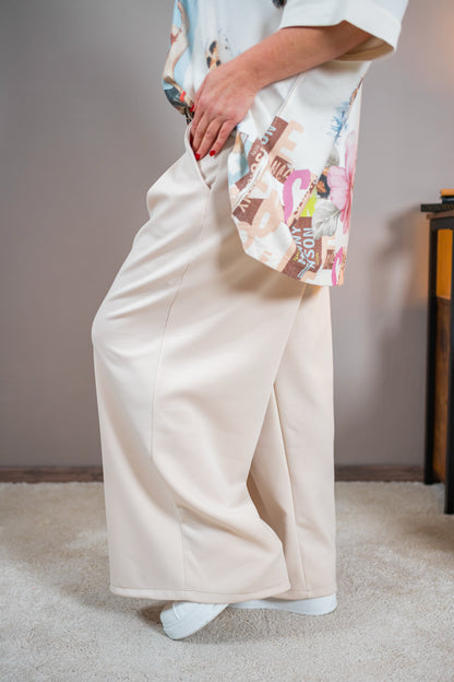 Jerseyhose mit Bundfalte, beige