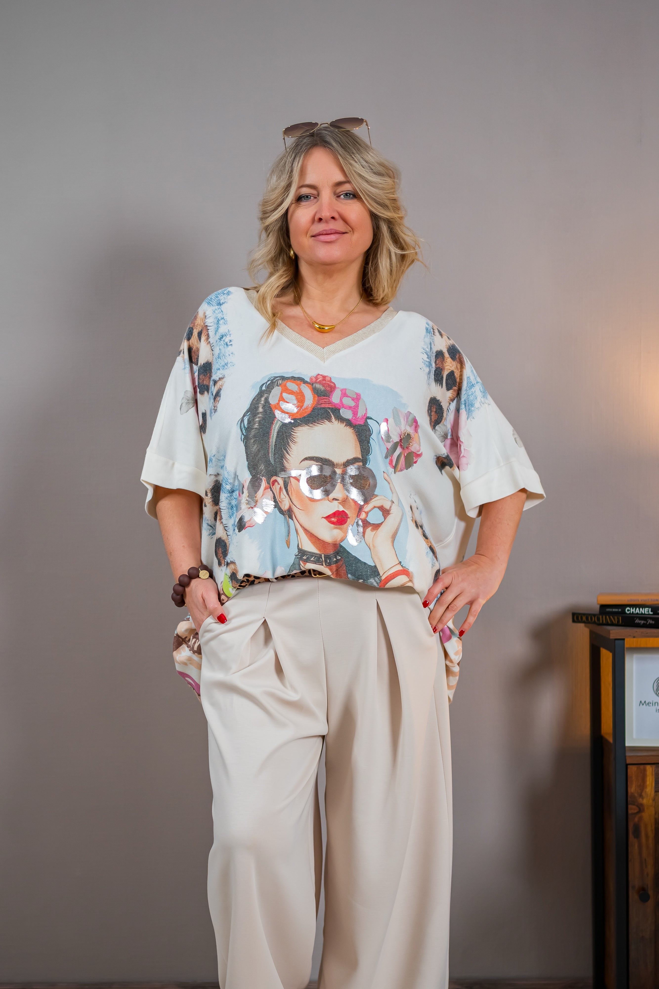 Sweatshirt mit Kunstprint, creme-beige