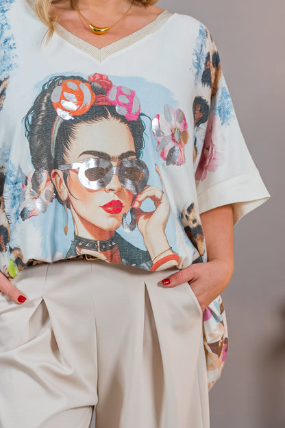 Sweatshirt mit Kunstprint, creme-beige