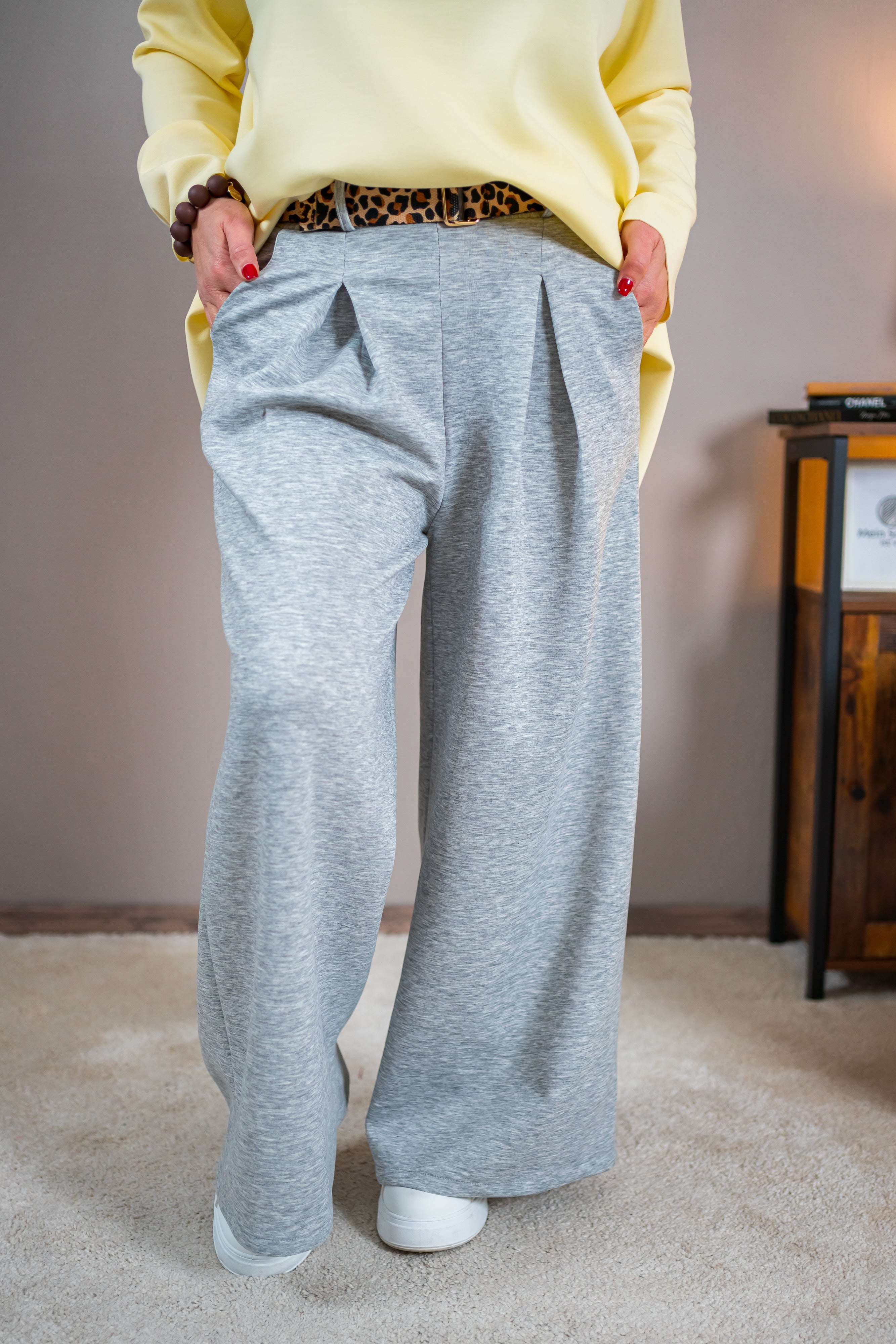 Jerseyhose mit Bundfalte, grau melange