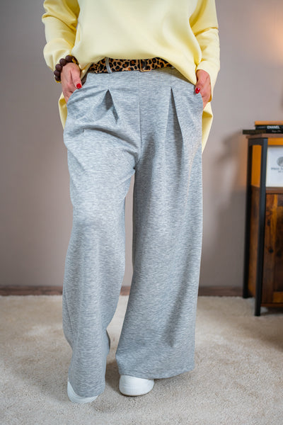 Jerseyhose mit Bundfalte, grau melange