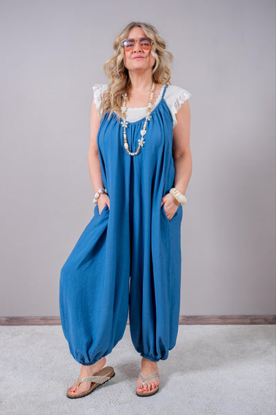 Oversize Jumpsuit, jeansblau
