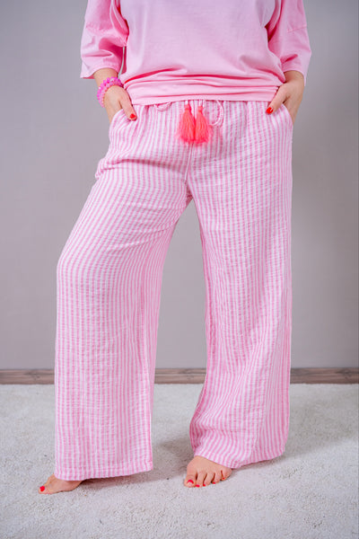 Musselin Hose mit Streifen, rosa/pink