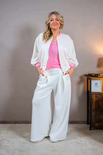 Sportliche Kurzjacke mit Kontrastbündchen, weiß/pink