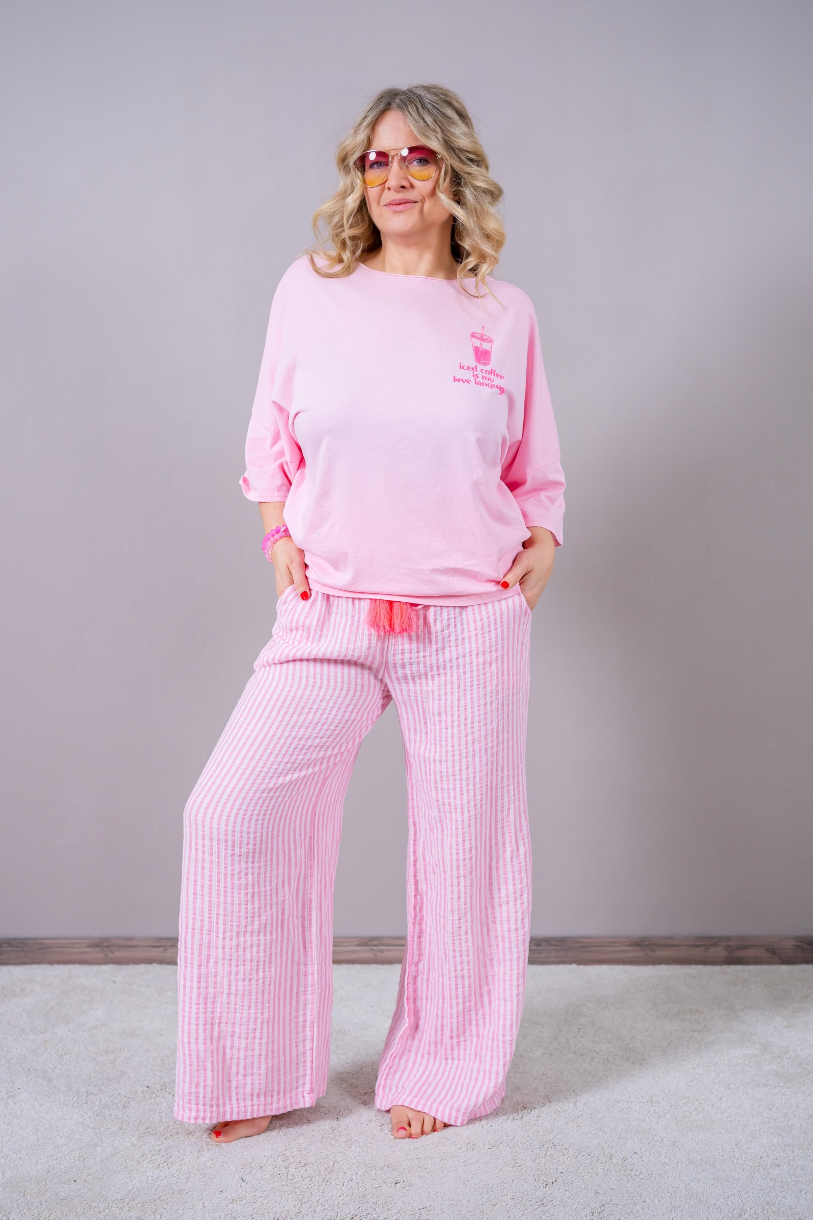 Musselin Hose mit Streifen, rosa/pink