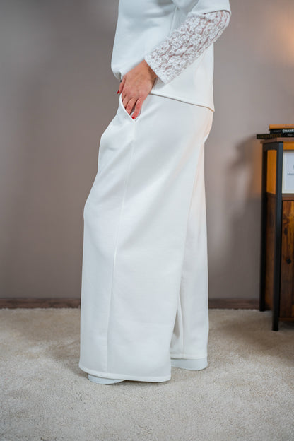 Jerseyhose mit Bundfalte, weiß