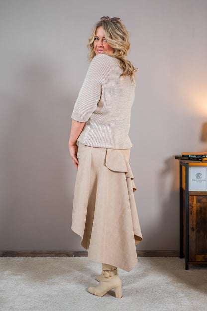 Leichter Strick-Pullover mit goldenen Glanzfäden, beige