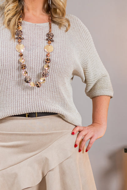 Leichter Strick-Pullover mit goldenen Glanzfäden, beige