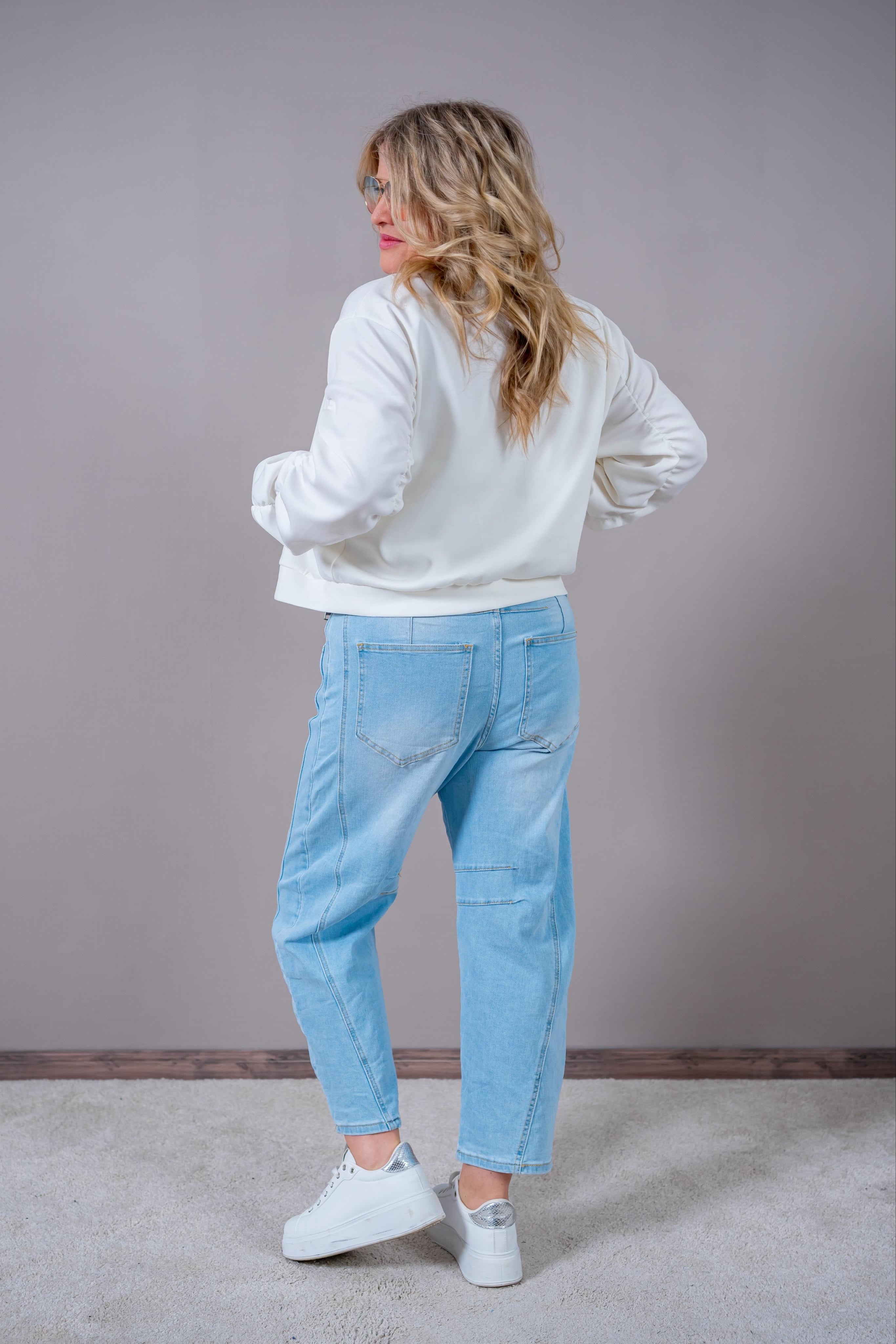 Sweat-Blousonjacke mit gerafften Ärmeln, off-white