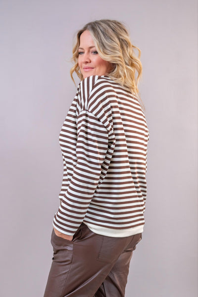 Leichtes Sweatshirt gestreift, braun/creme