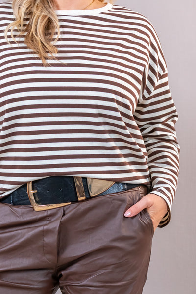 Leichtes Sweatshirt gestreift, braun/creme