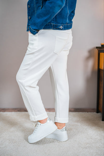 Jerseyhose mit Gürtel, off-white