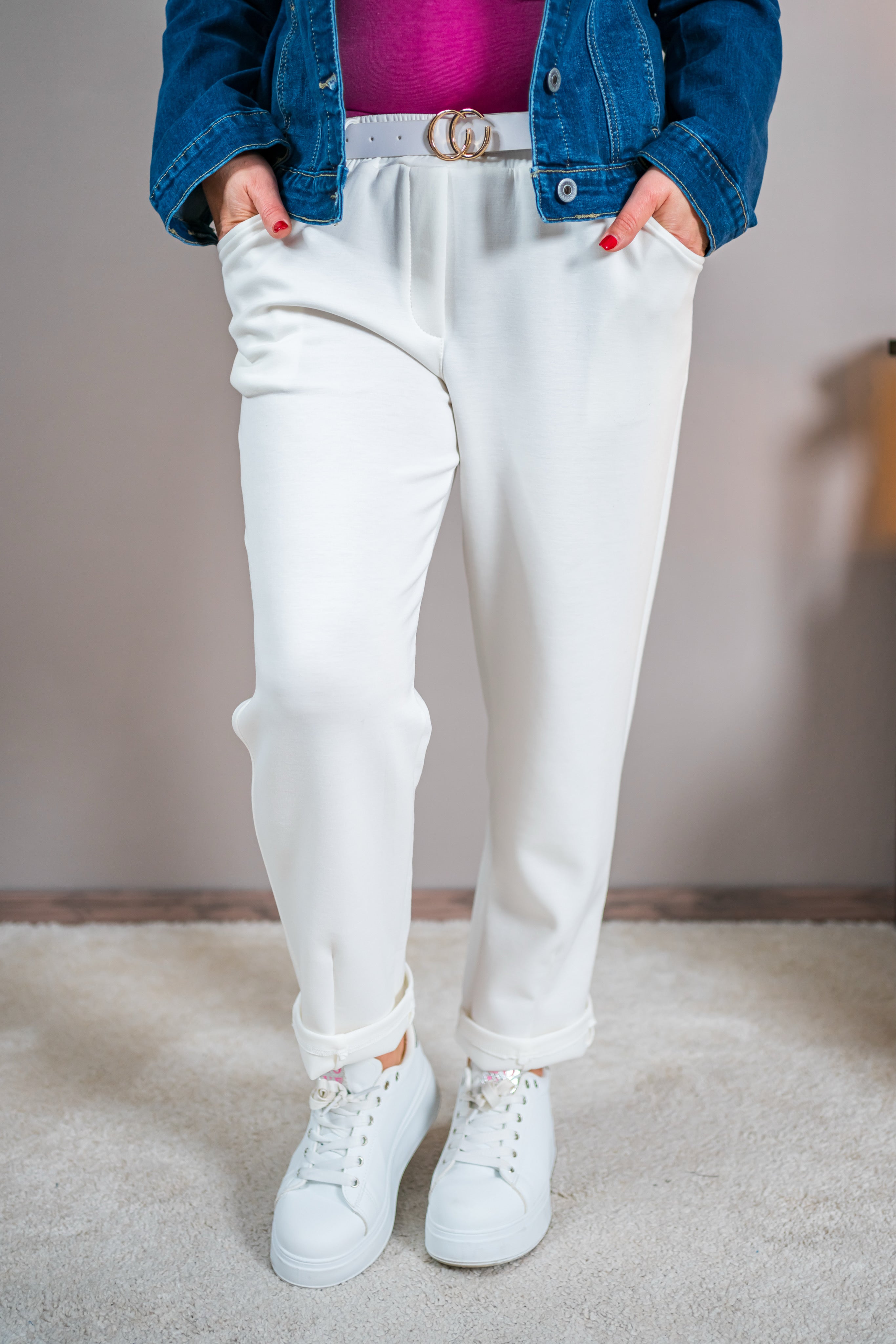 Jerseyhose mit Gürtel, off-white